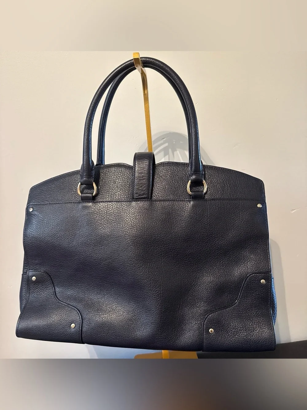 Coach Mercer 30 Navy Leather Satchel with Silver Hardware